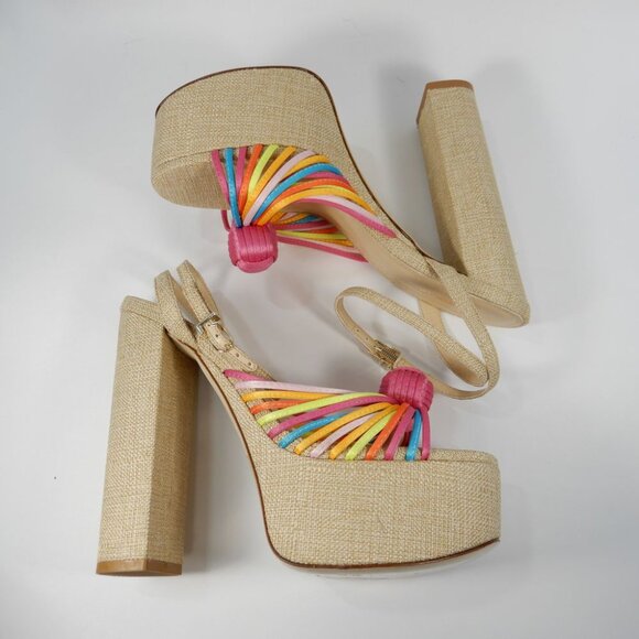 Larroude Valerie Knotted Satin Platform Sandals Sz 8.5 Multi 140MM Heel NEW $330 - Picture 10 of 16
